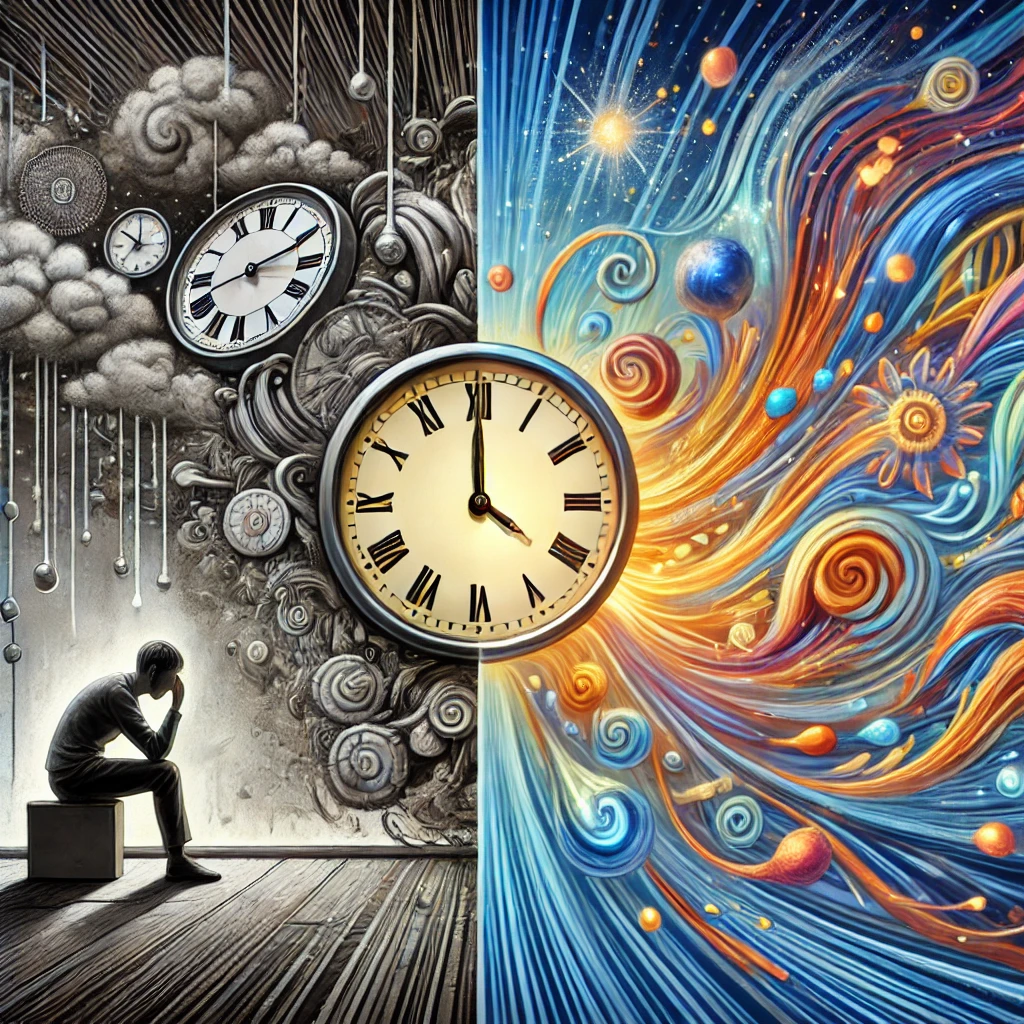 Diagram comparing temporal and non-temporal information processing, highlighting how the brain interprets time-related versus non-time-related stimuli